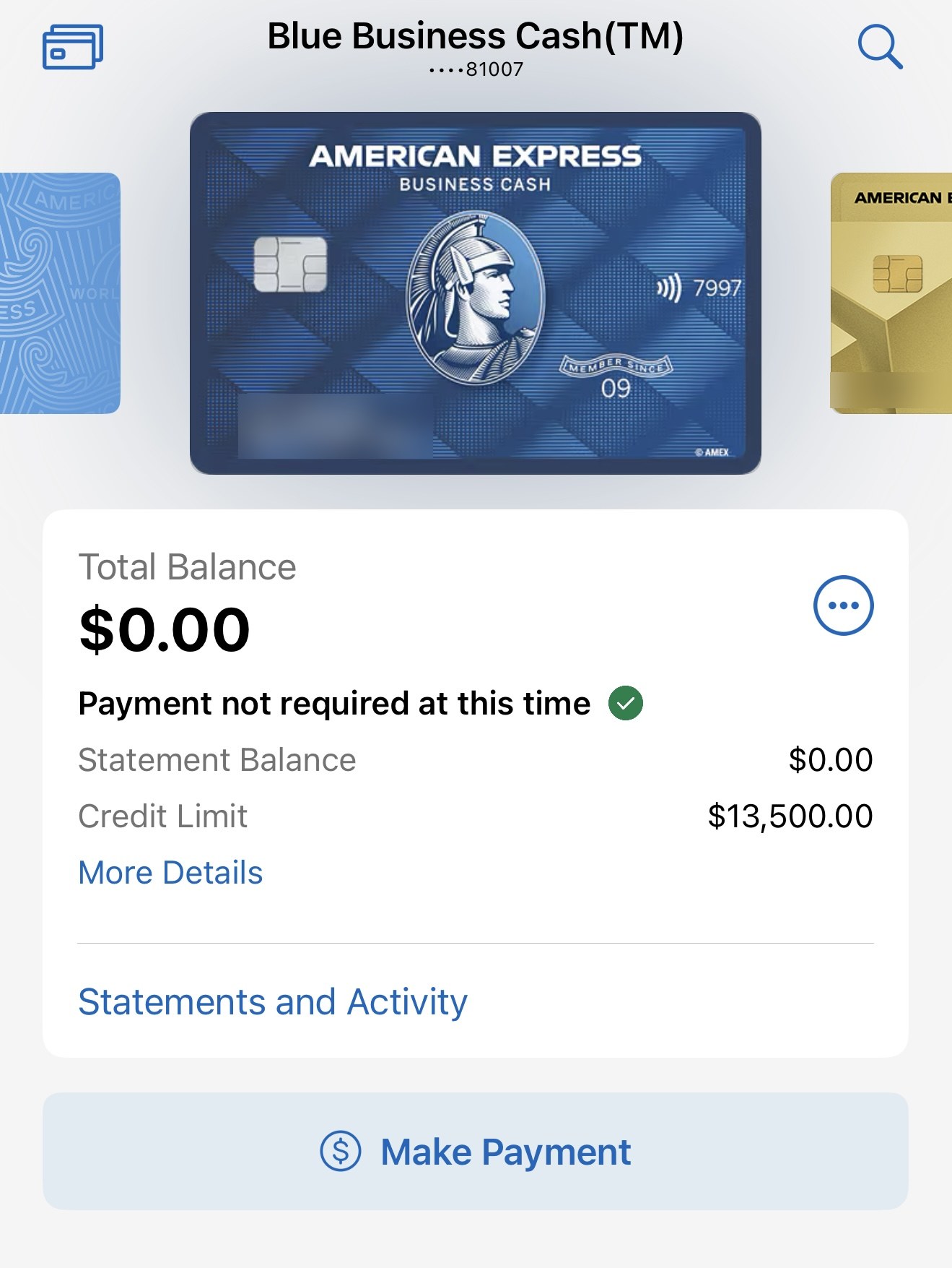 Blue Business Cash con límite de $13,500